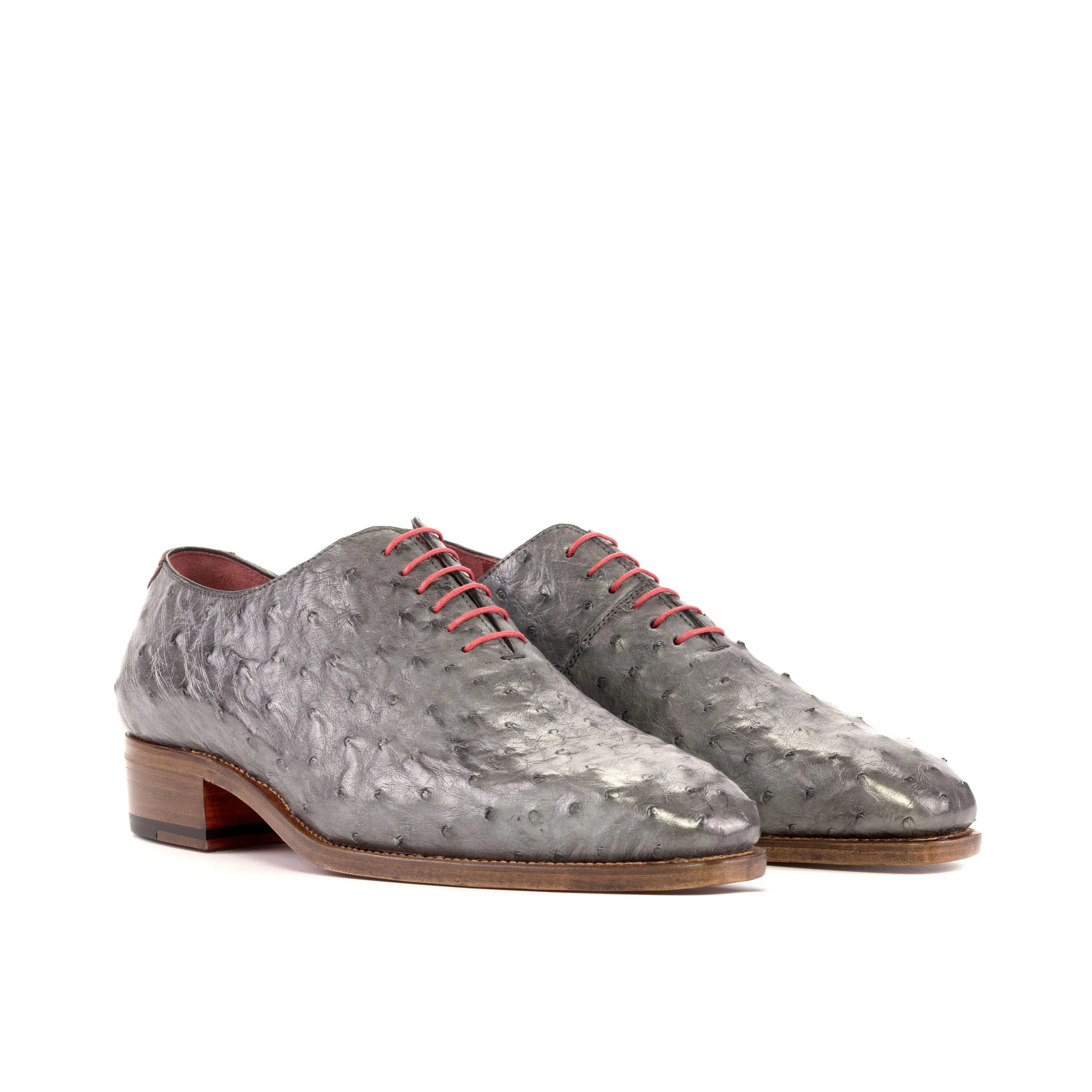 Grey Ostrich Wholecut Shoes with Cuban Heel Eye Shade Client Meet