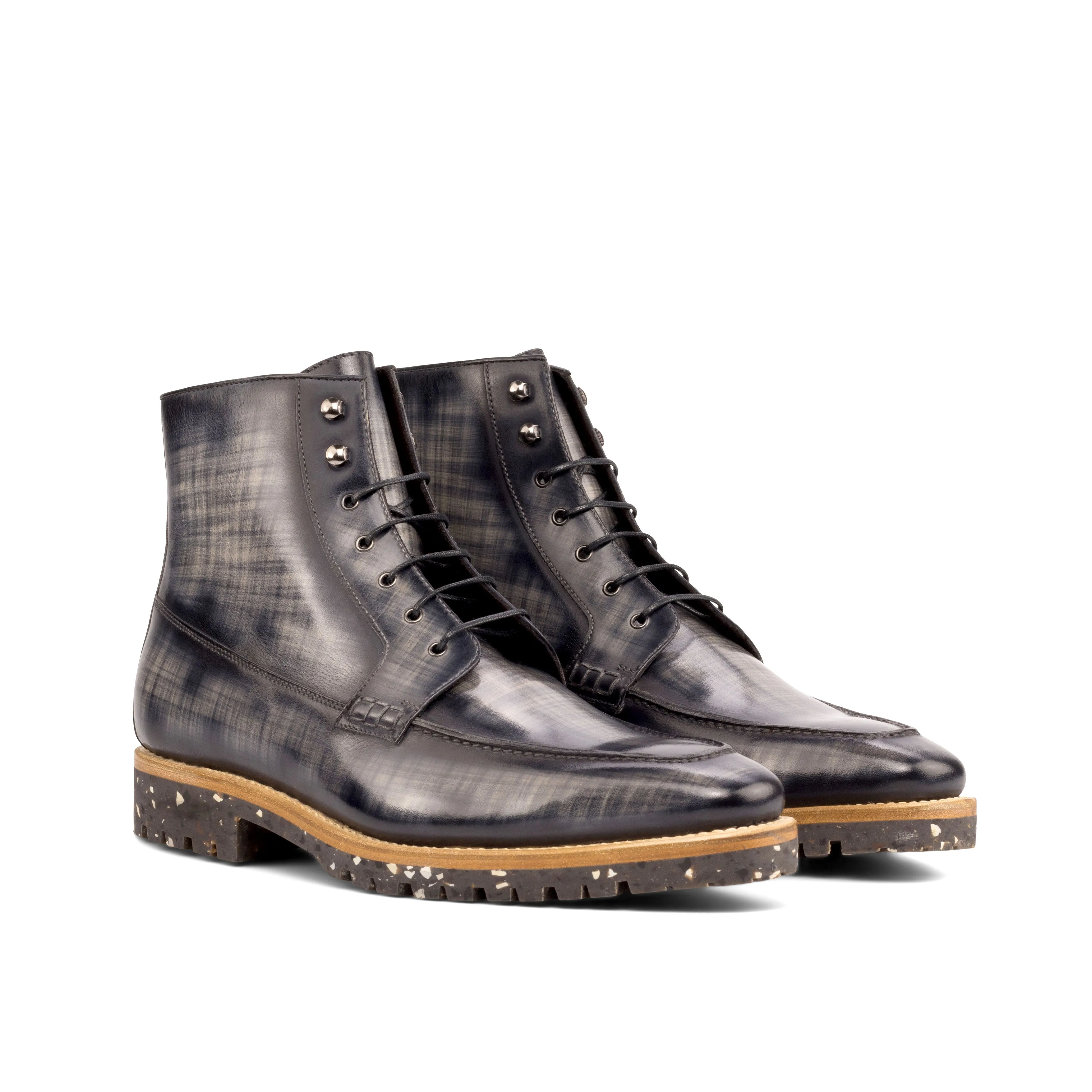 Grey Papiro Patina Leather Moc-Toe Boot Balance Comfort