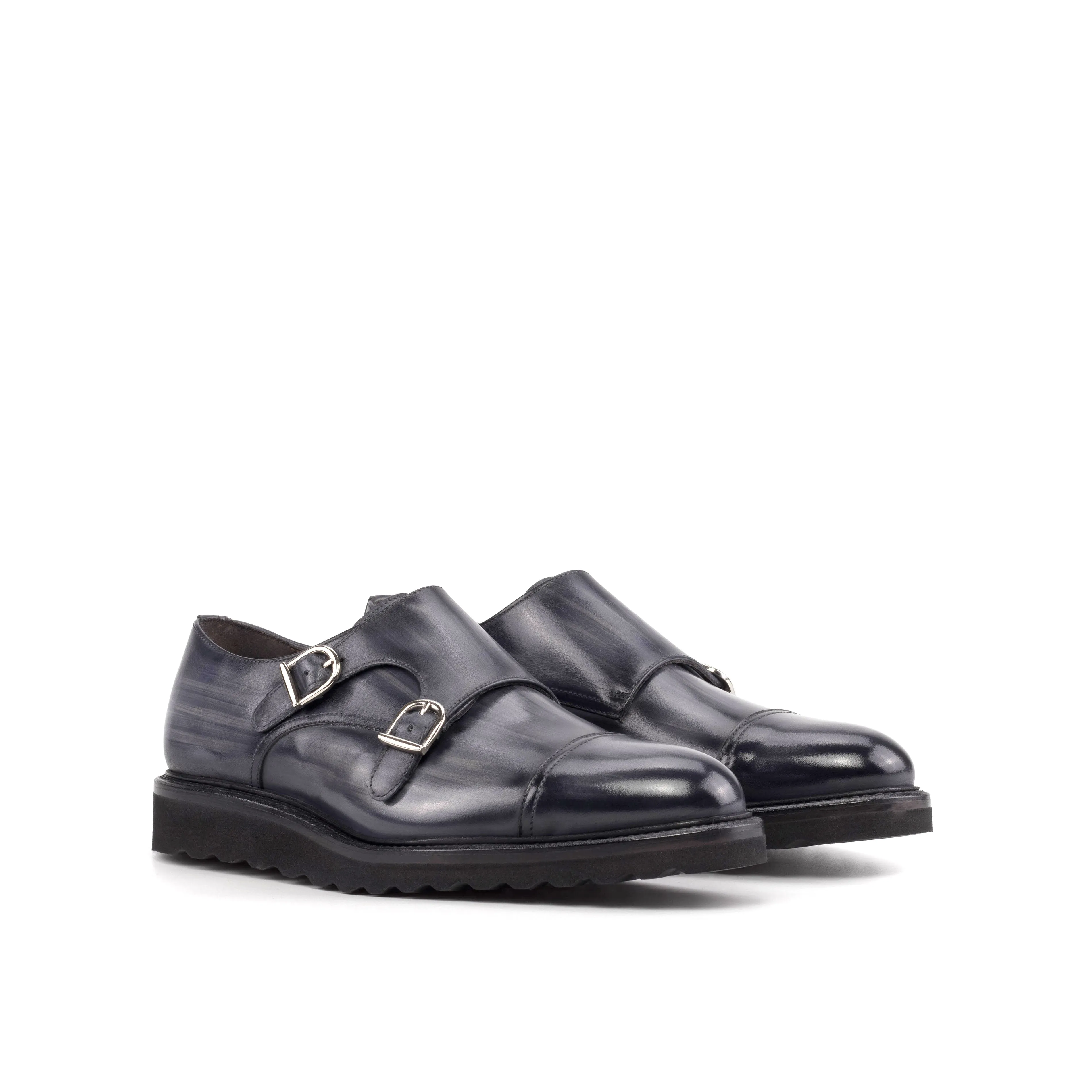 Smooth Layers Handcrafted Grey Patina Leather Double Monk Strap