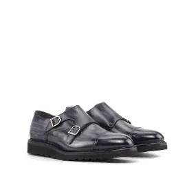 Grey Patina Leather Double Monk Strap Shine Keep Work Session