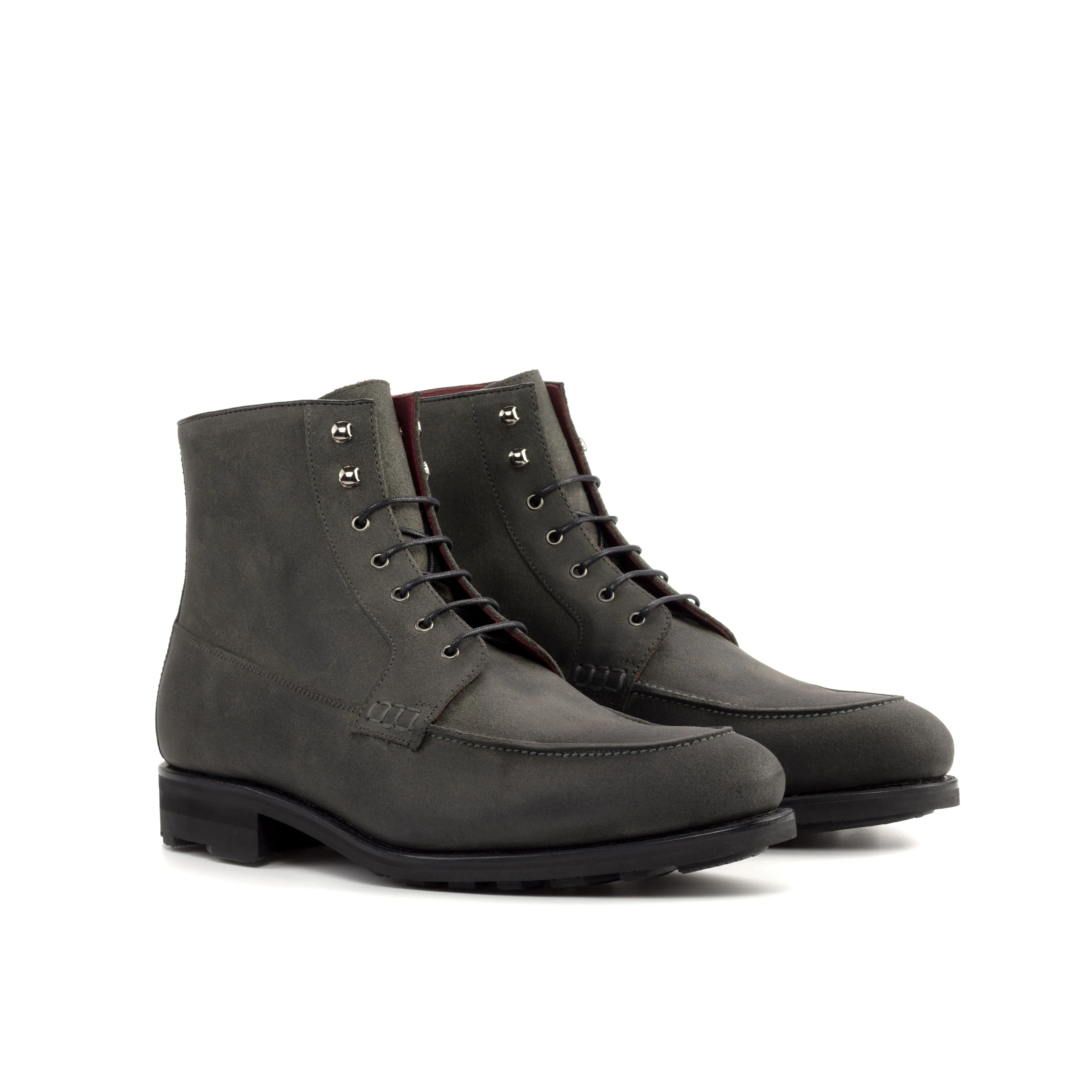 Grey Waxed Suede Moc-Toe Boots Prestige Look