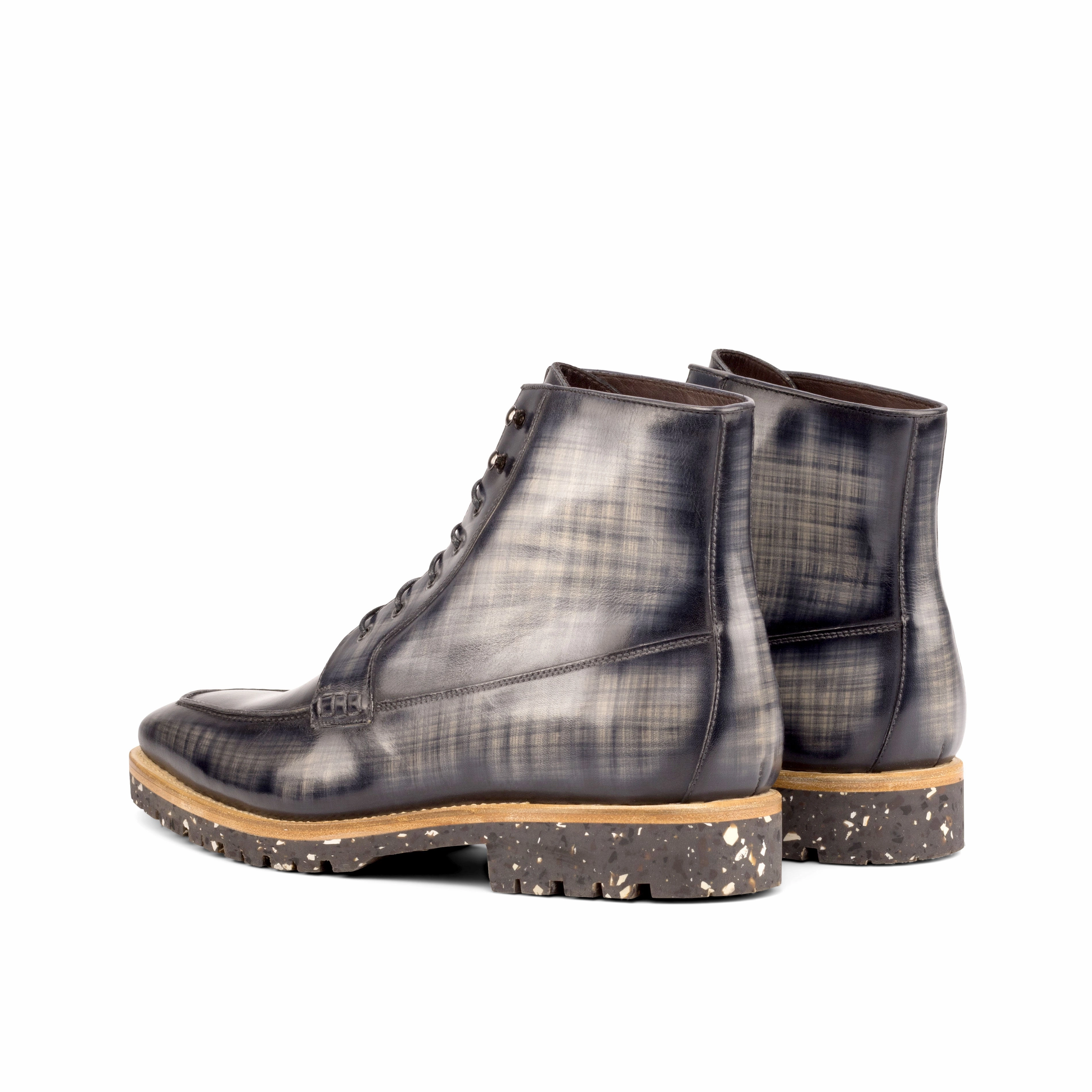 Grey Papiro Patina Leather Moc-Toe Boot Grippy Outsole Rough Terrain
