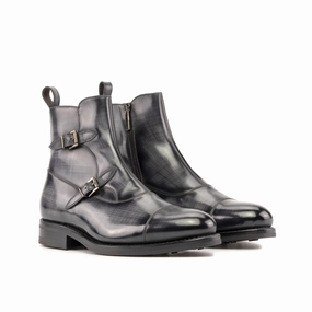 Grey Patina Double Monk Boots Quick Drying City Walking Thick Grip