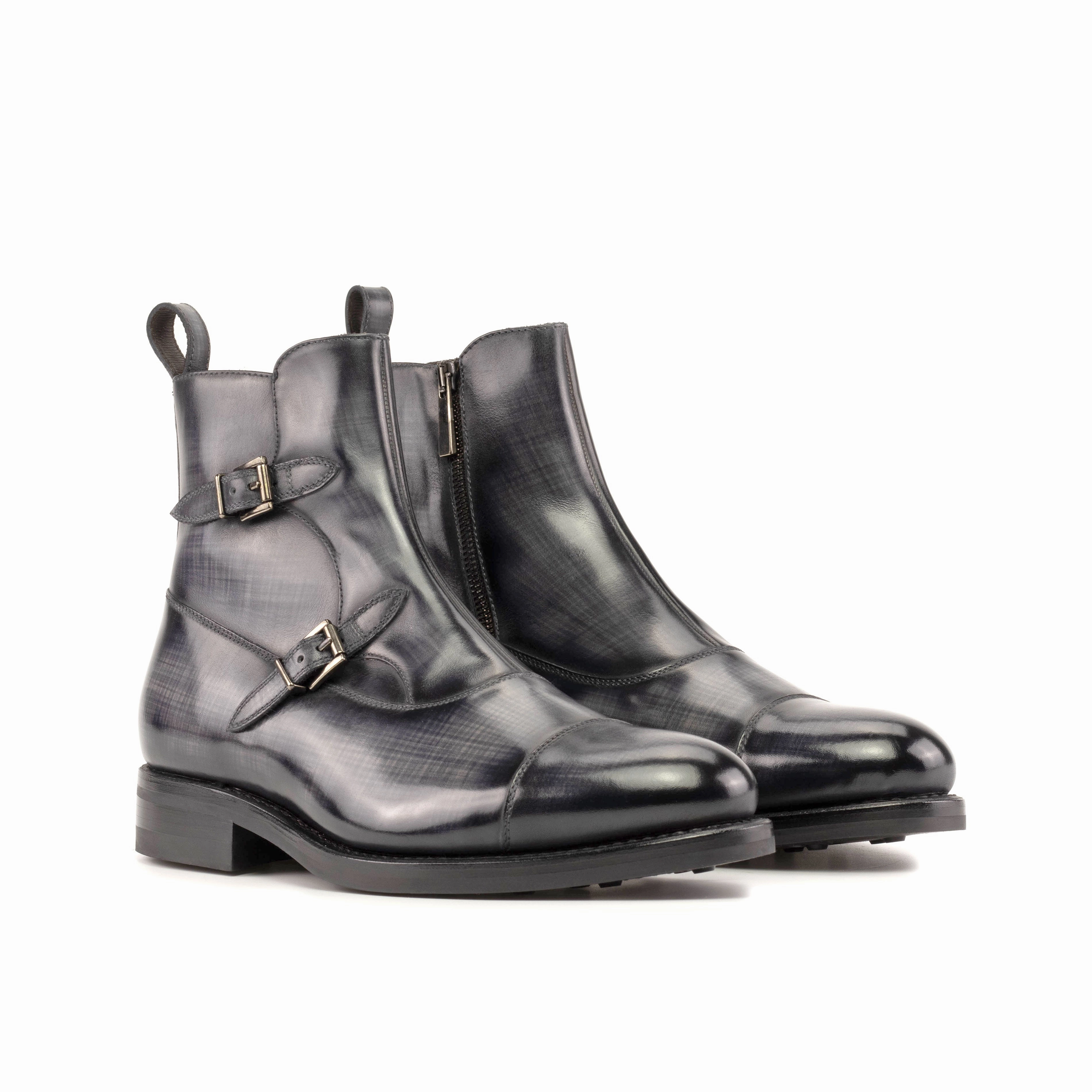Grey Patina Double Monk Boots Quick Drying City Walking Thick Grip