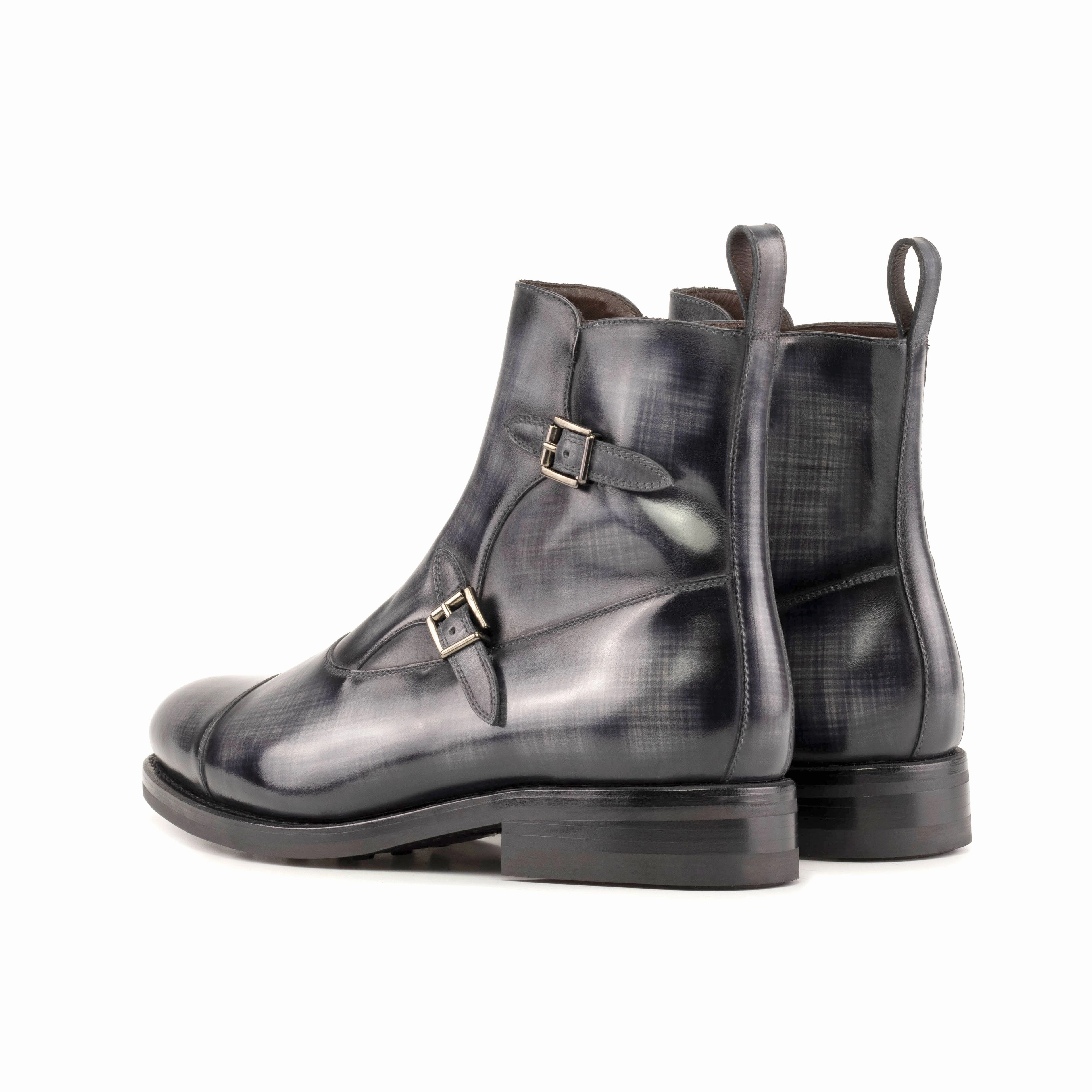 Grippy Outsole Rough Terrain Grey Patina Double Monk Boots