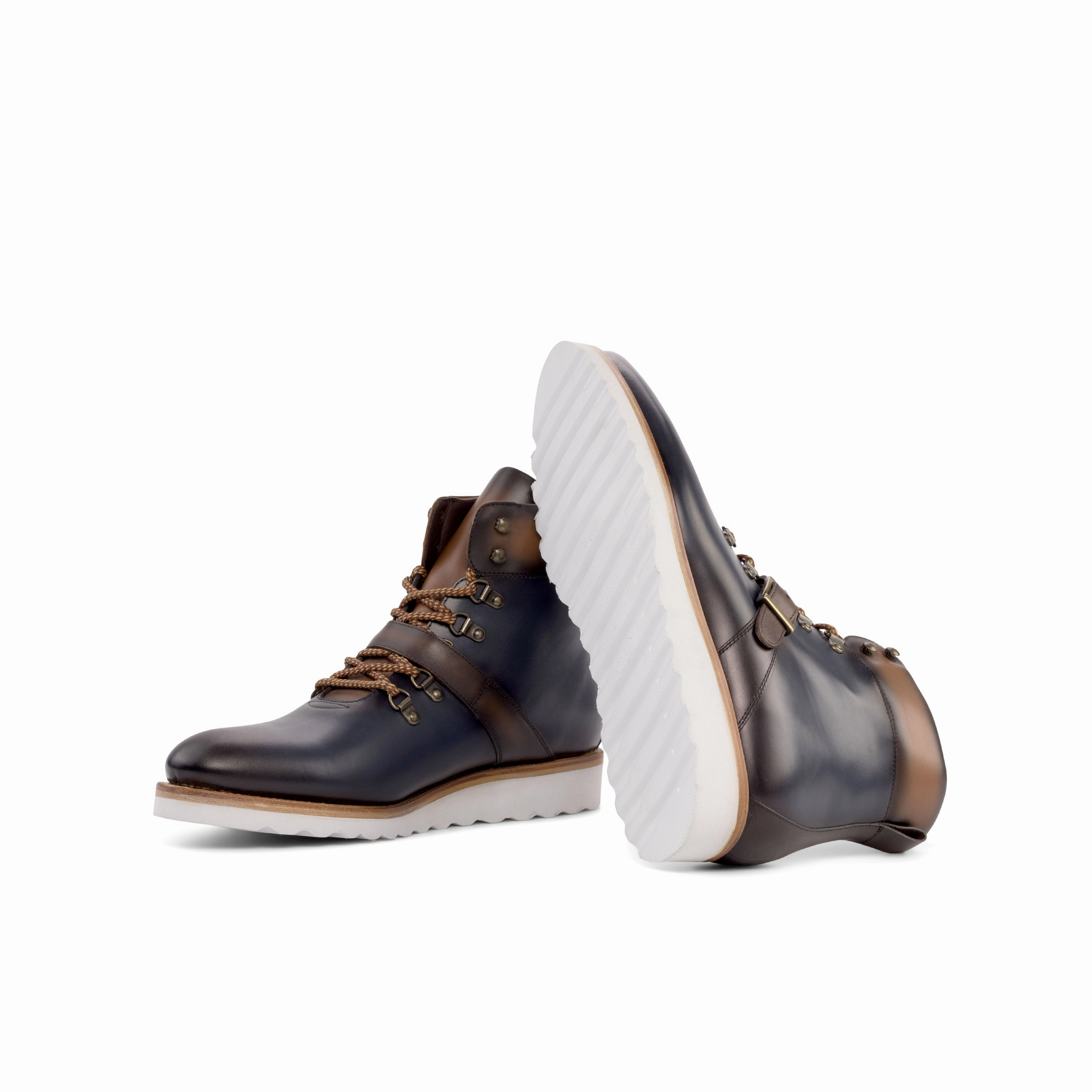 Navy & Brown Calf Hiking Wedge Boots Warehouse Work