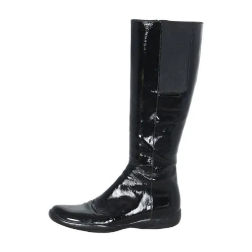Prada Sport Patent Leather Mid-Calf Boots Winter Chill All Day Travel Light