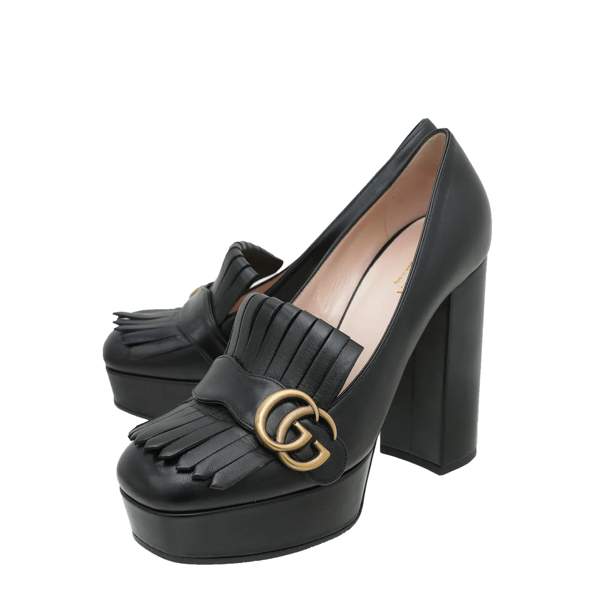 Breath Zones Animal Touch Gucci Black GG Marmont Fringe Platform Pump 38