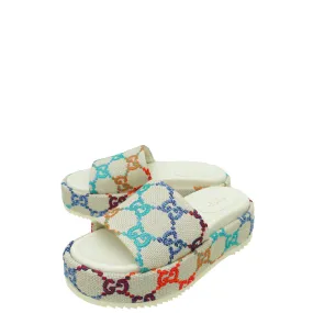 Gucci Gray Multicolor GG Jacquard Platform Slides 36 Stylish Moisture wicking