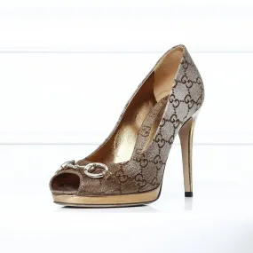 Gucci Metallic Brownish Gold Horse bit Peep toe 36 1-2 Happy Steps Parent Jog