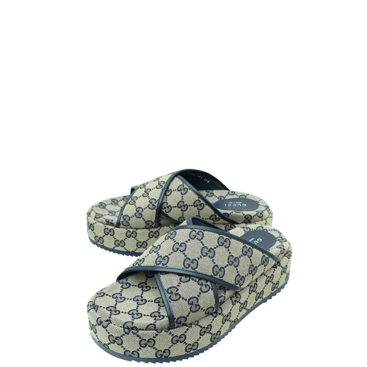 Gucci Navy Blue GG Platform 30mm Sandal 38.5 Hold Hike
