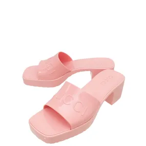 Gucci Pink Logo Rubber Slide Sandal 37 Neutral Wear Comfortable to walk