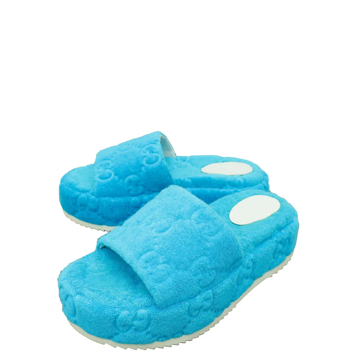 Gucci Sky Blue GG Terry Platform Slides 36.5 Leather Cool Smooth Step
