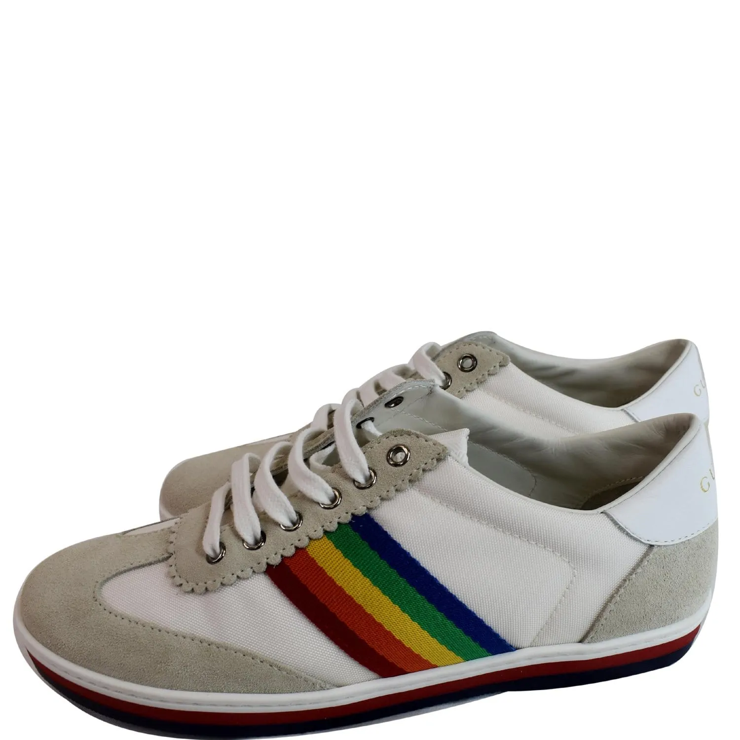 GUCCI Suede Stripe Rainbow G74 Leather Sneakers White 552969 US 5 Comfortable Movement