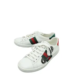 Gucci White Ace Pin Crystal Embroidered Sneaker 36 On Feet