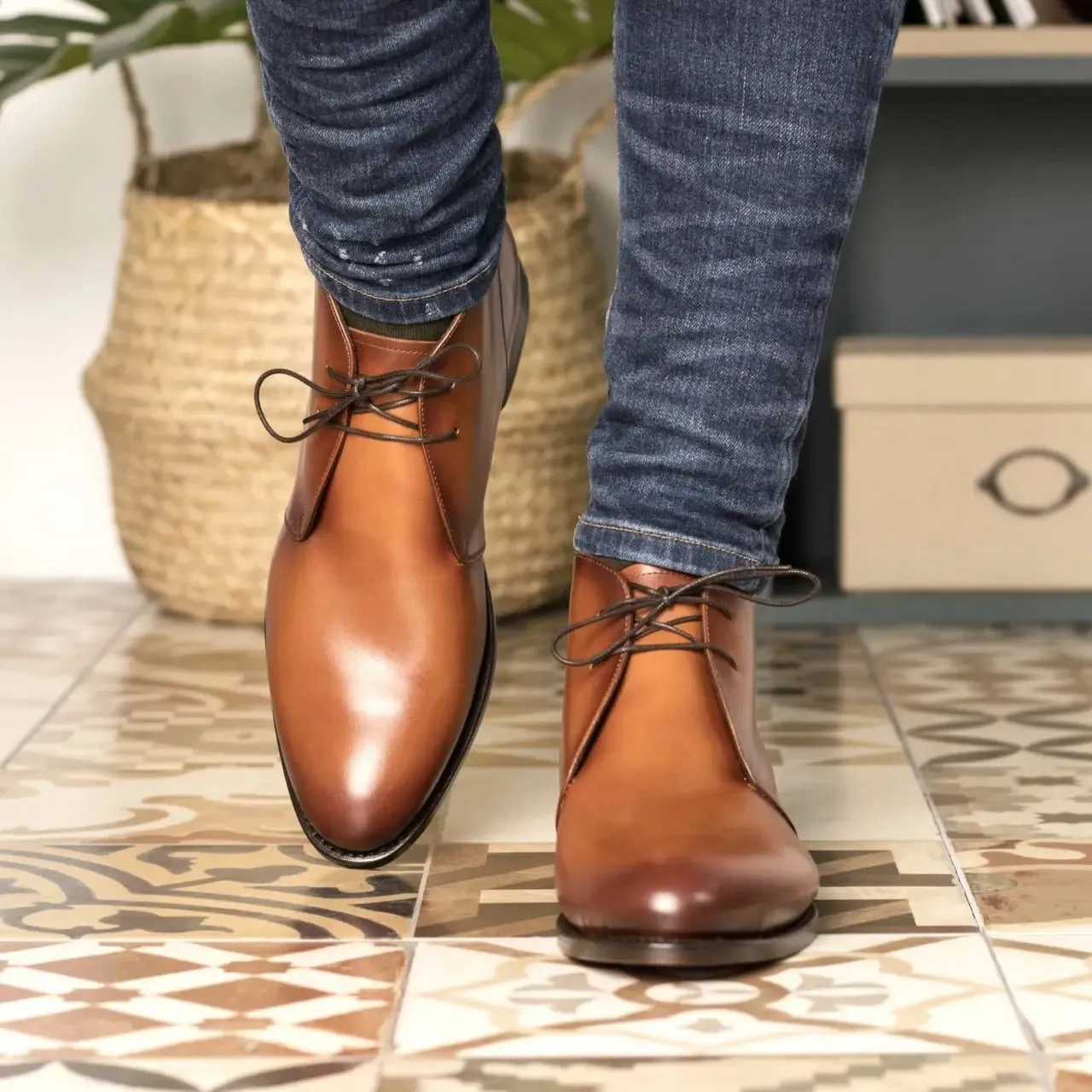 Cognac Calf Chukka Boots Board Room Neutral Setting