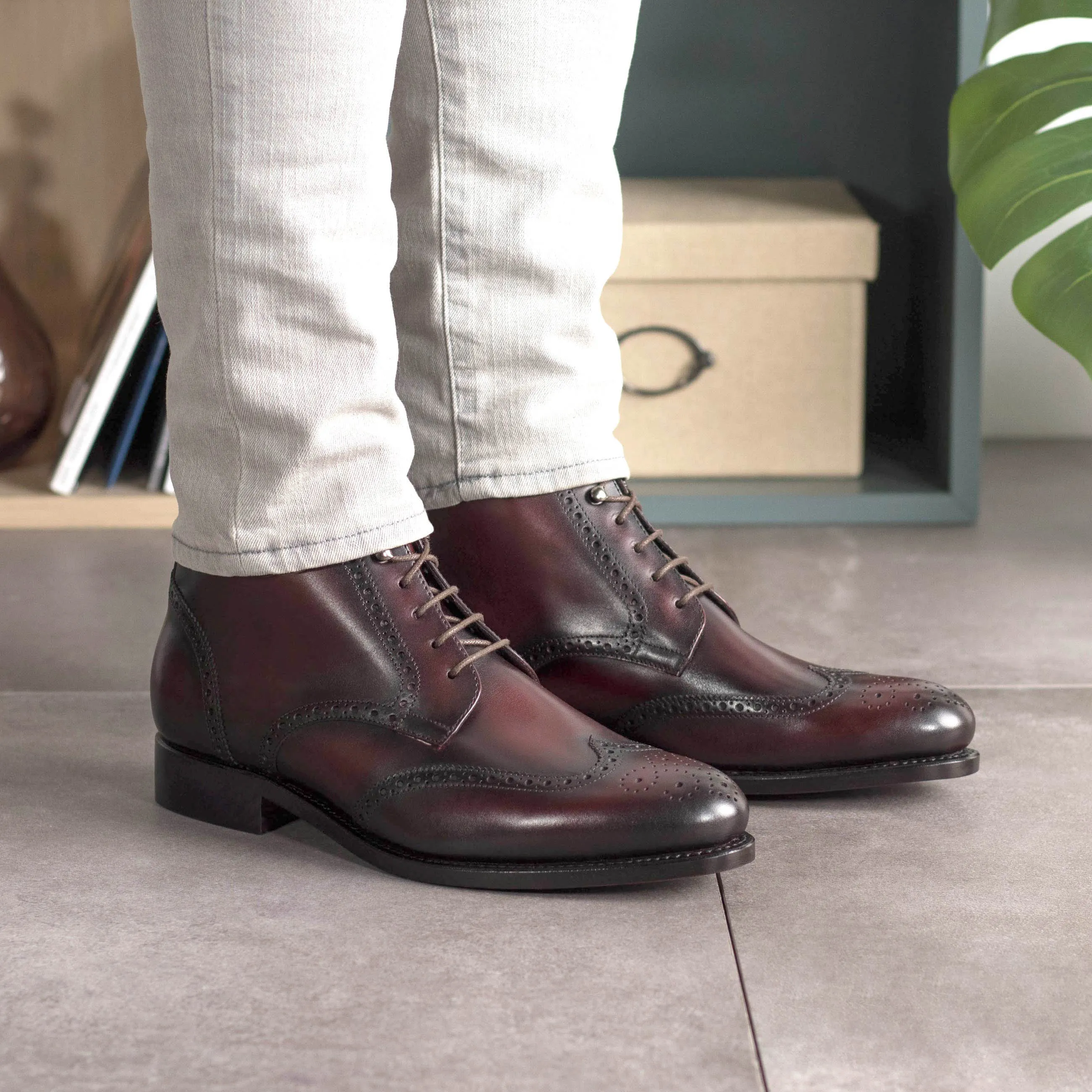 Burgundy Box Calf Leather Brogue Boot Special Event