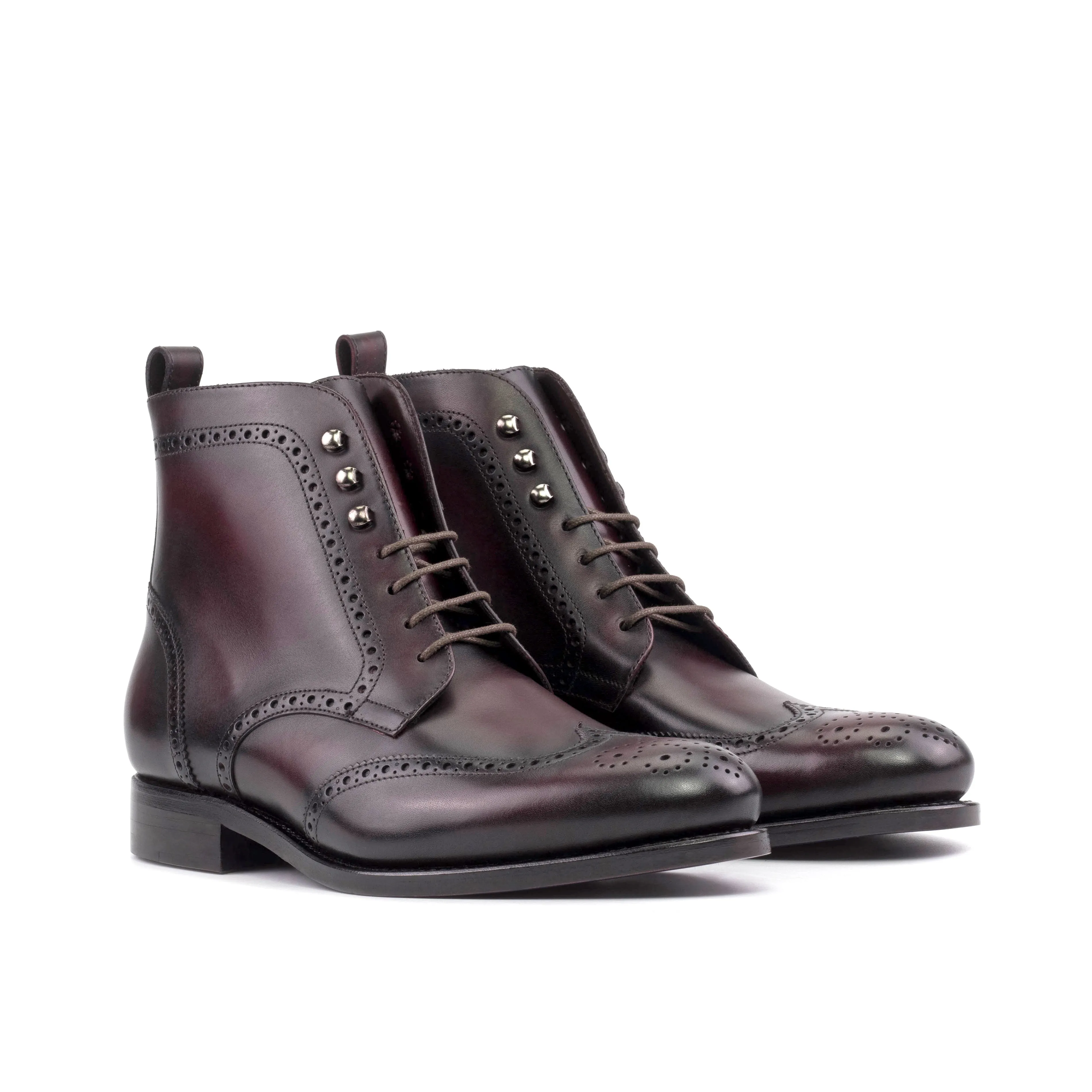 Burgundy Box Calf Leather Brogue Boot Retro feel Work Appearance