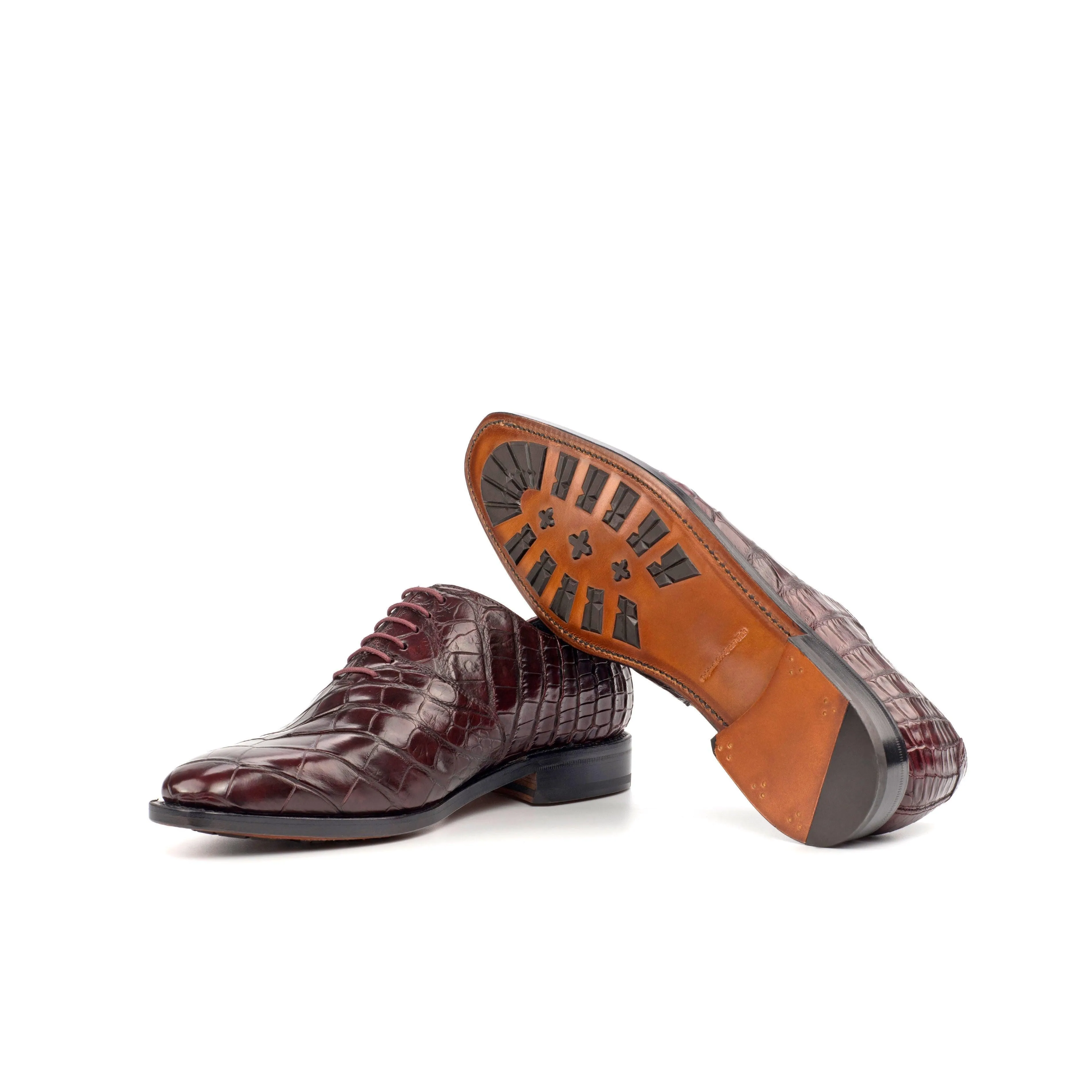 Medium Heel Burgundy Alligator Wholecut Shoes