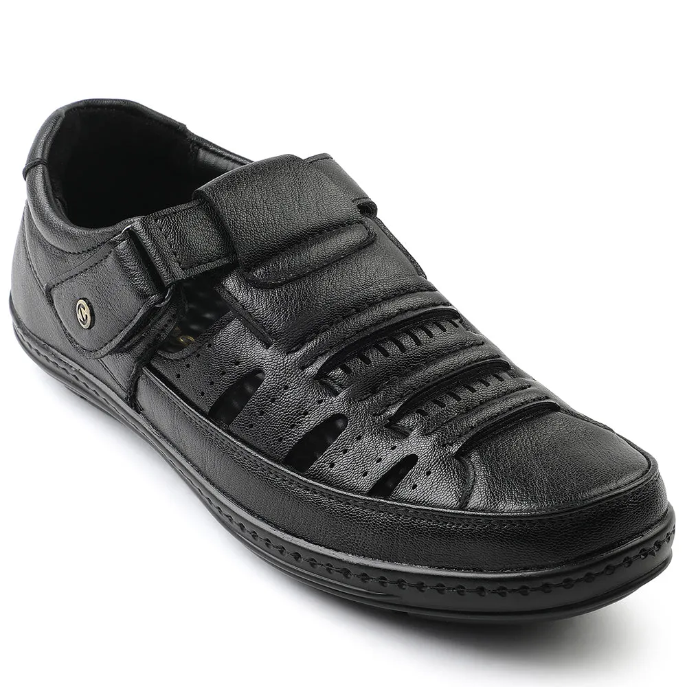 Healers Black Casual Sandal For Men ERL-19 By Liberty Orange Fun Ankle Strap Design