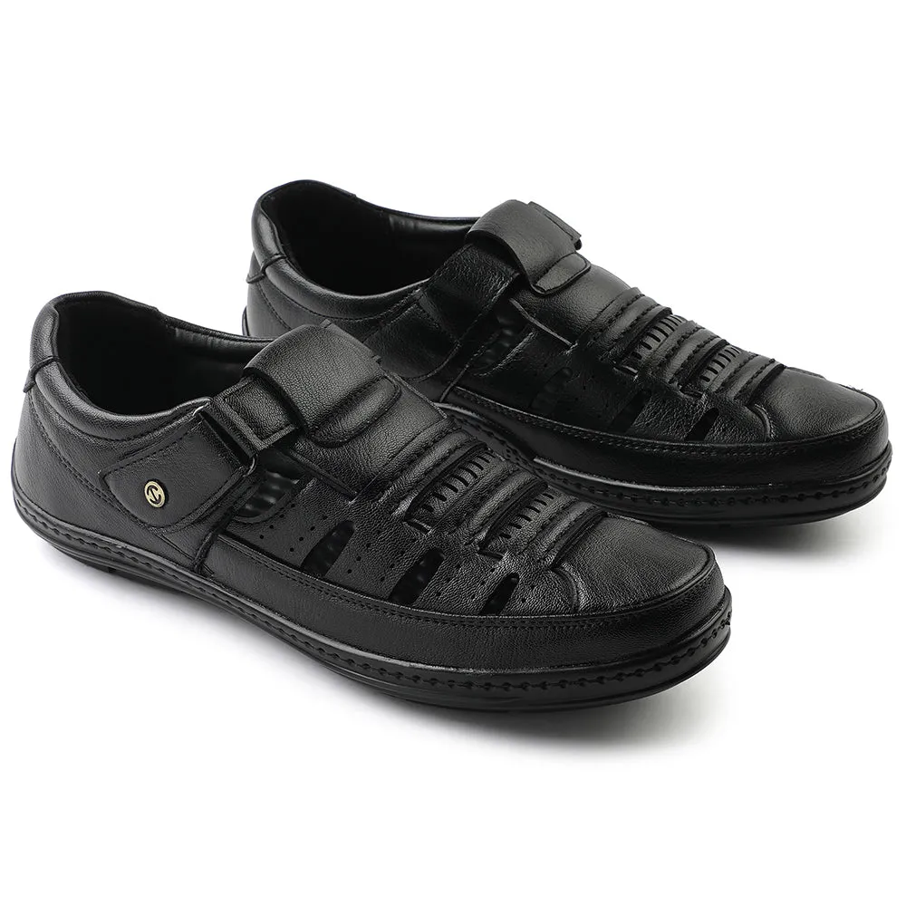 Adjustable Footwear for Summer Healers Black Casual Sandal For Men ERL-19 By Liberty