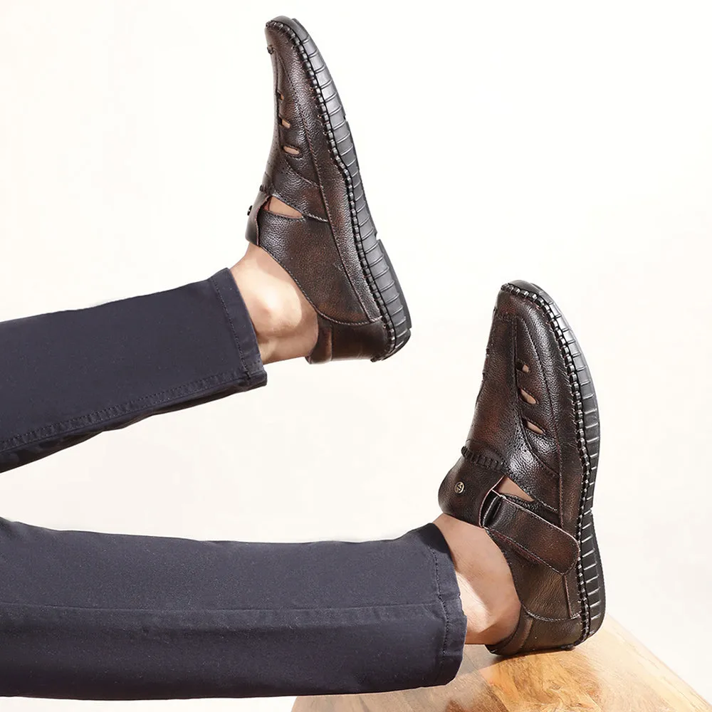 Healers Tan Casual Buckle Sandal For Men JPL-205 By Liberty Contoured