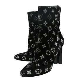 Louis Vuitton Bicolor Velvet Monogram Silhouette Ankle Boots 40 Match Fit