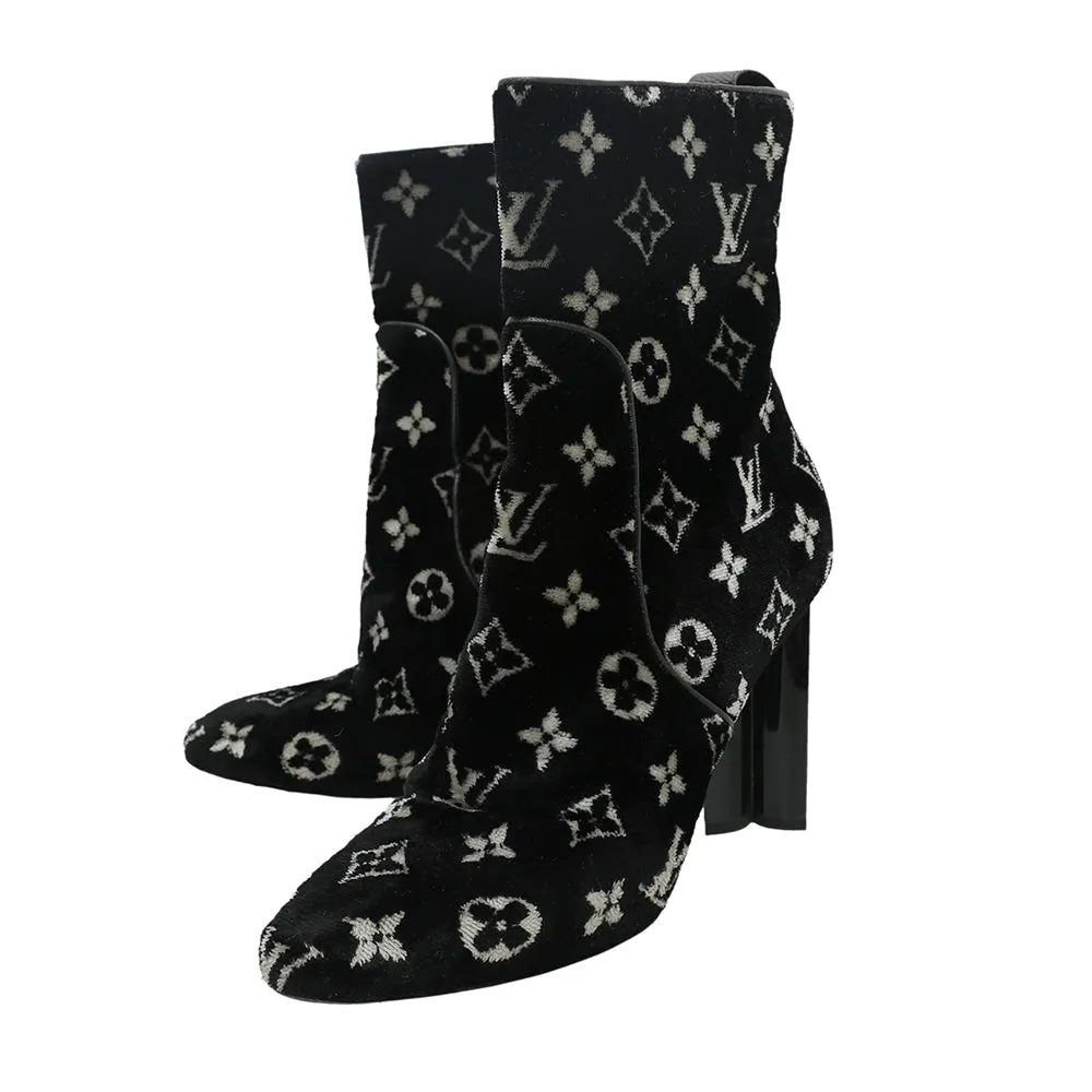 Louis Vuitton Bicolor Velvet Monogram Silhouette Ankle Boots 40 Match Fit