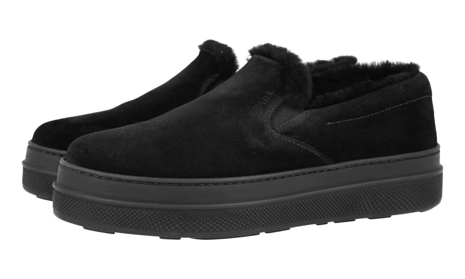 Prada Women's Black Leather Shearling Slip-on Sneaker 1S053L Adaptive piece