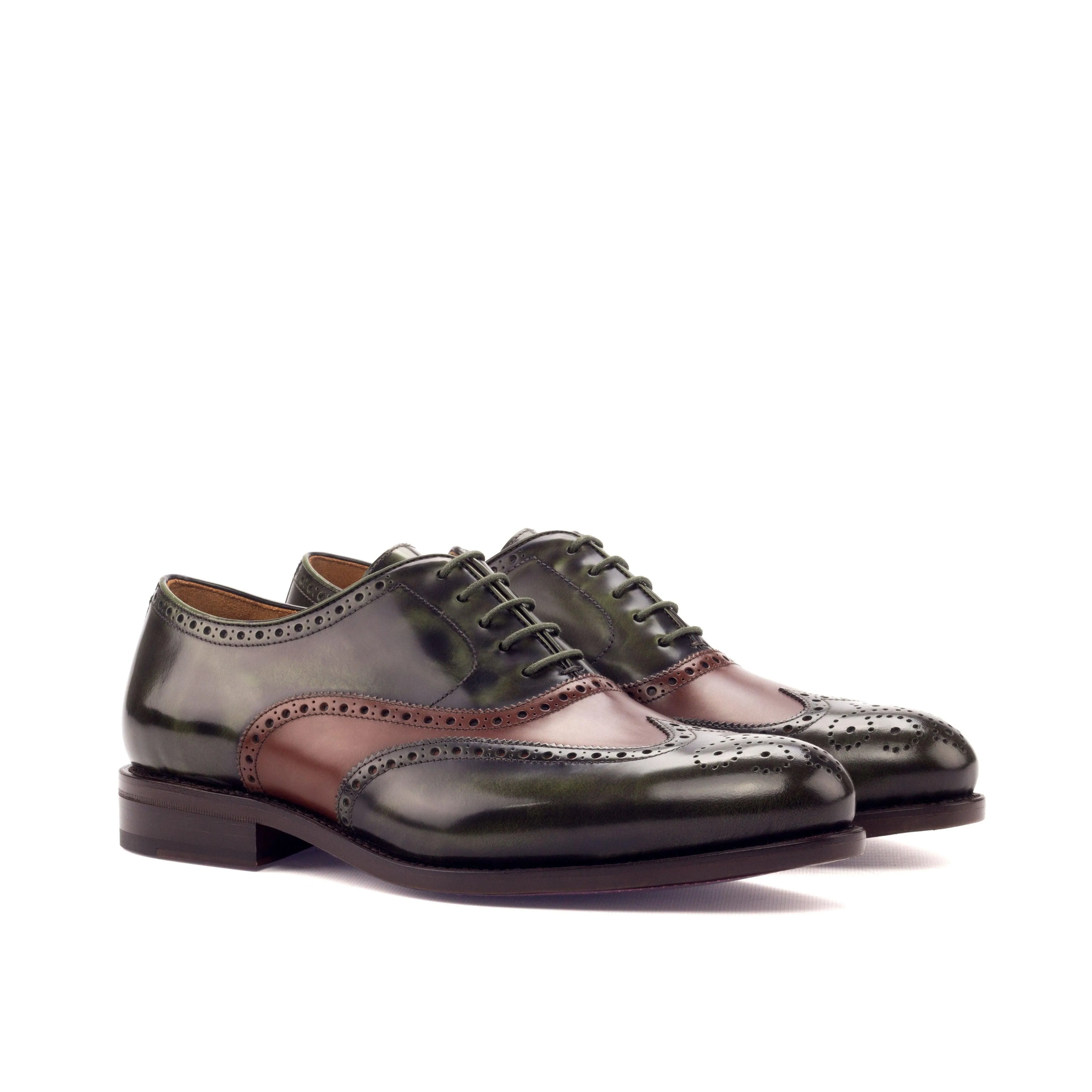 Patent Finish Green & Medium Brown Polished Calf Brogue