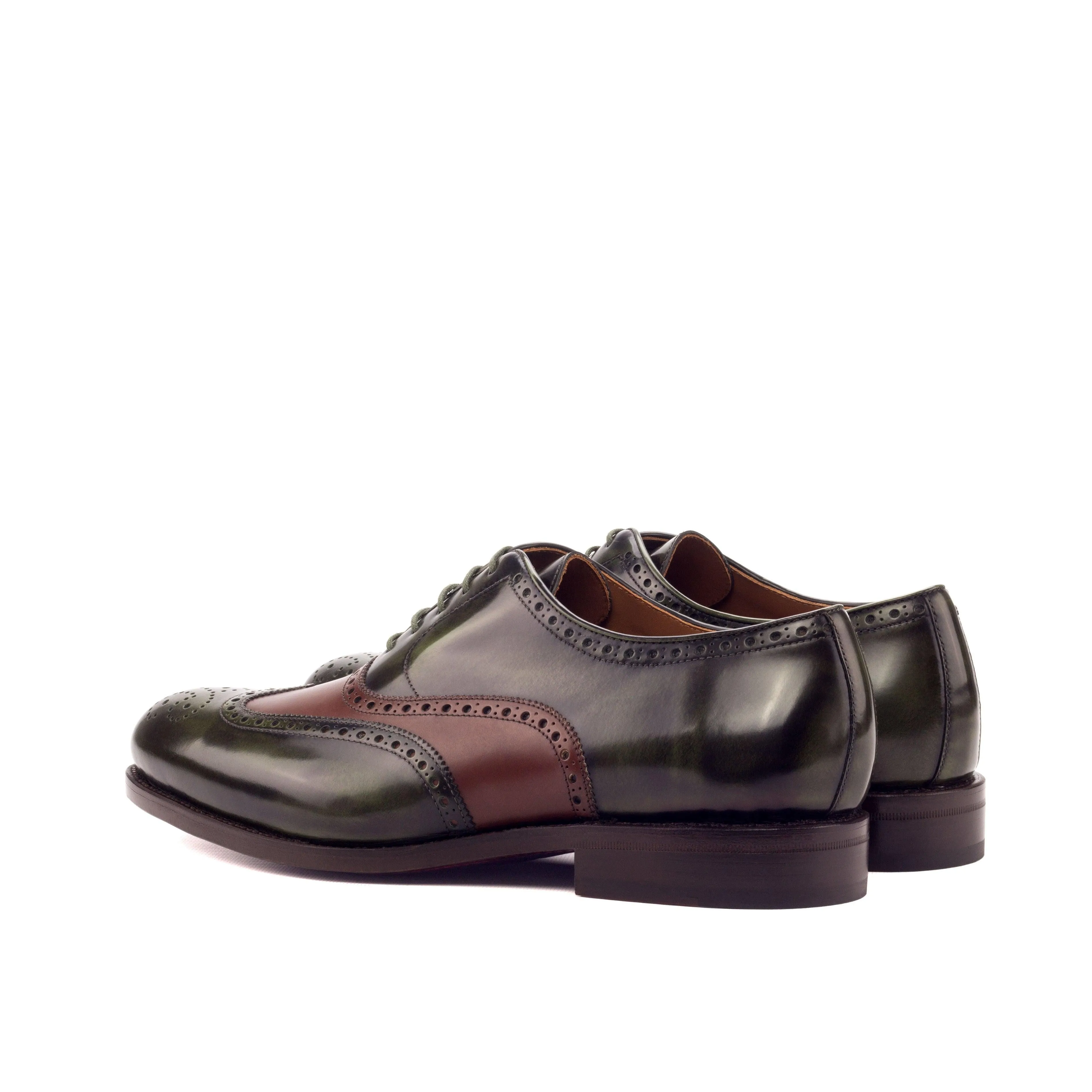 Chic Vibe Quiet Mood Green & Medium Brown Polished Calf Brogue
