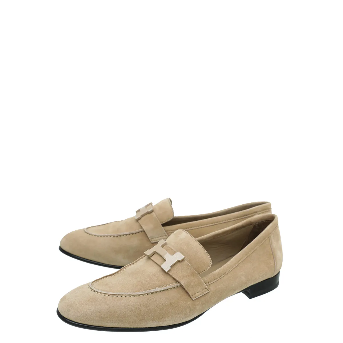 construction Hermes Beige Argile Paris Suede Goatskin Loafer 39