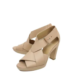 Hermes Beige Cross Strappy Platform Sandal 38 All Terrain Urban Walkers