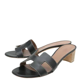 Bright Gold Hermes Black Oasis Sandal 40