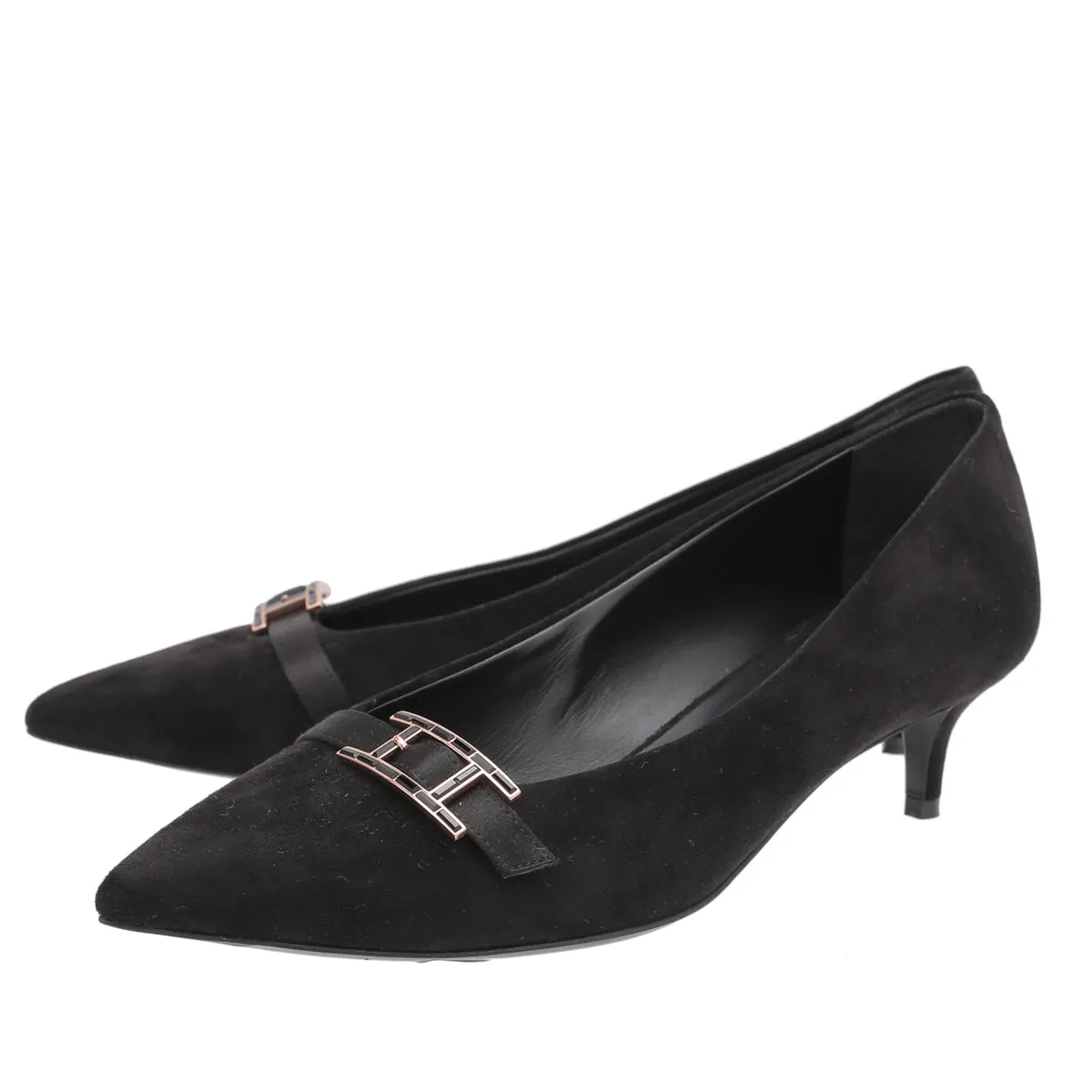 Wardrobe Base Hermes Black Suede Blush 40 Hapi Pumps 37