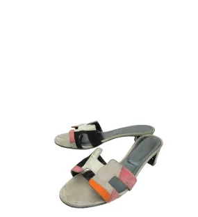 Grab Now Hermes Multicolor Oasis Goatskin Suede Sandal 38.5