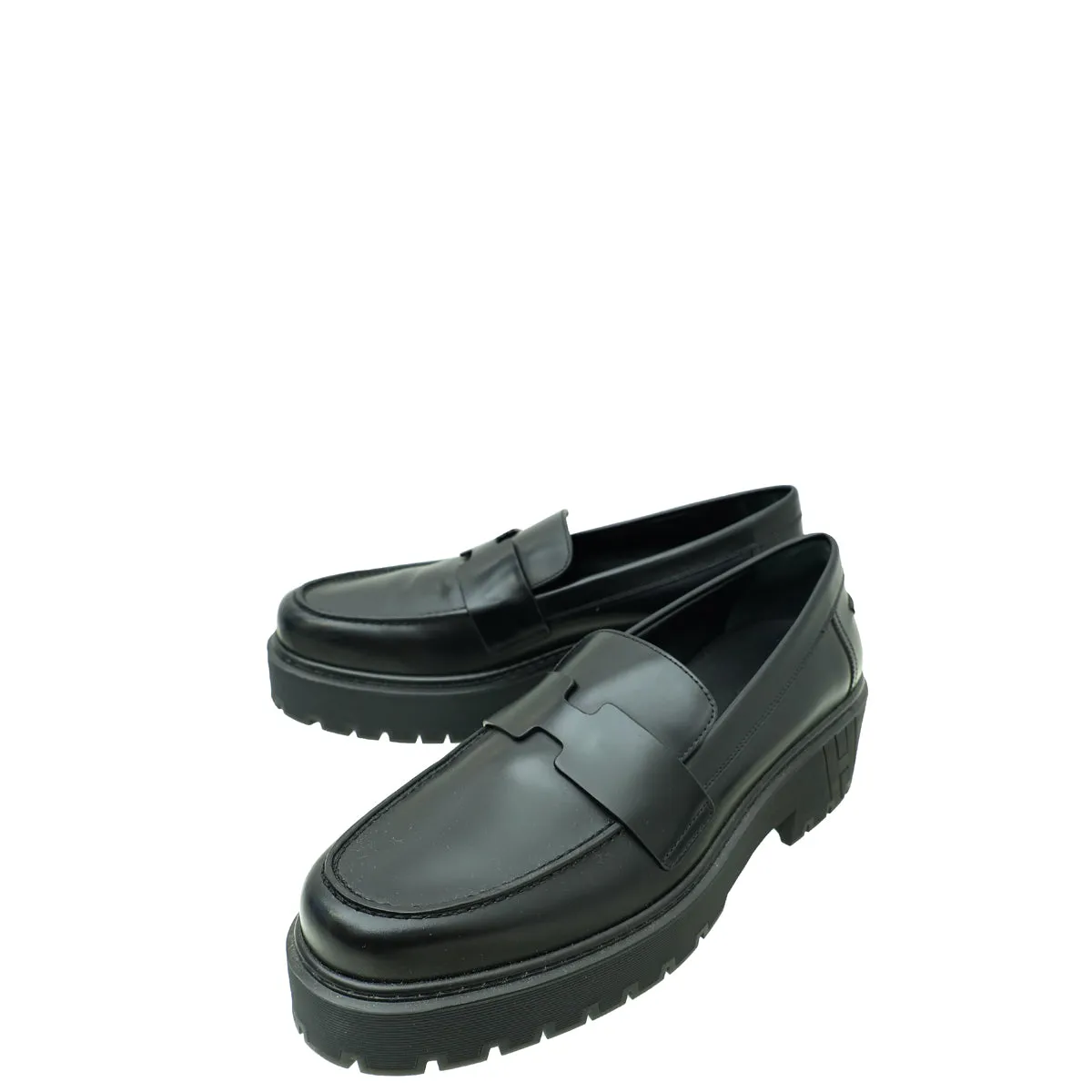 Hermes Noir Glazed Hitch Loafer 40 Lightweight Design Quiet Step