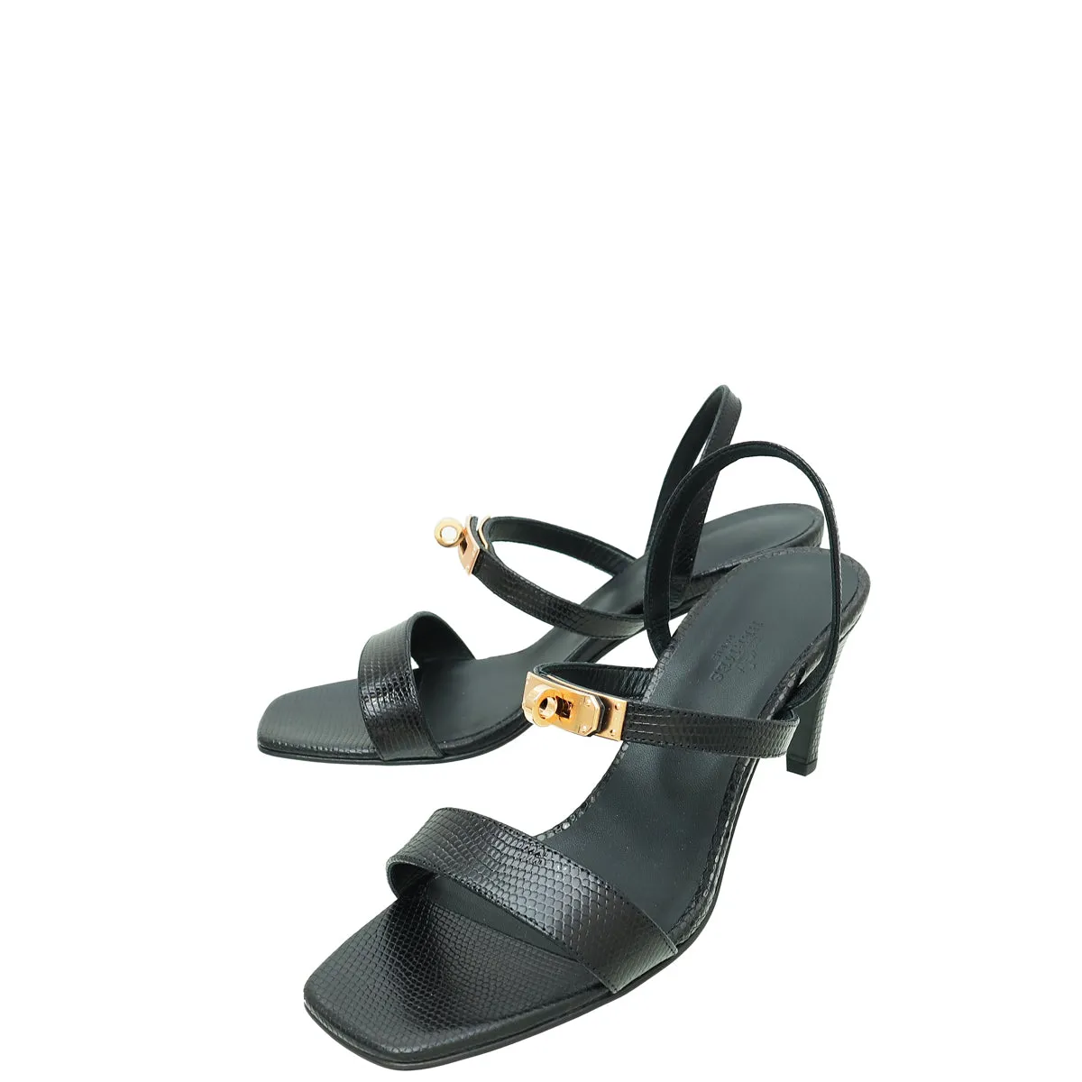 Hermes Noir Lizard Glamour 75 Sandal 39 Waterproof Daily Walk Grip Strong