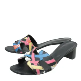 Hermes Noir Multicolor Cavalcadour Print Oasis Sand Sandals 41.5 Gloss Mood