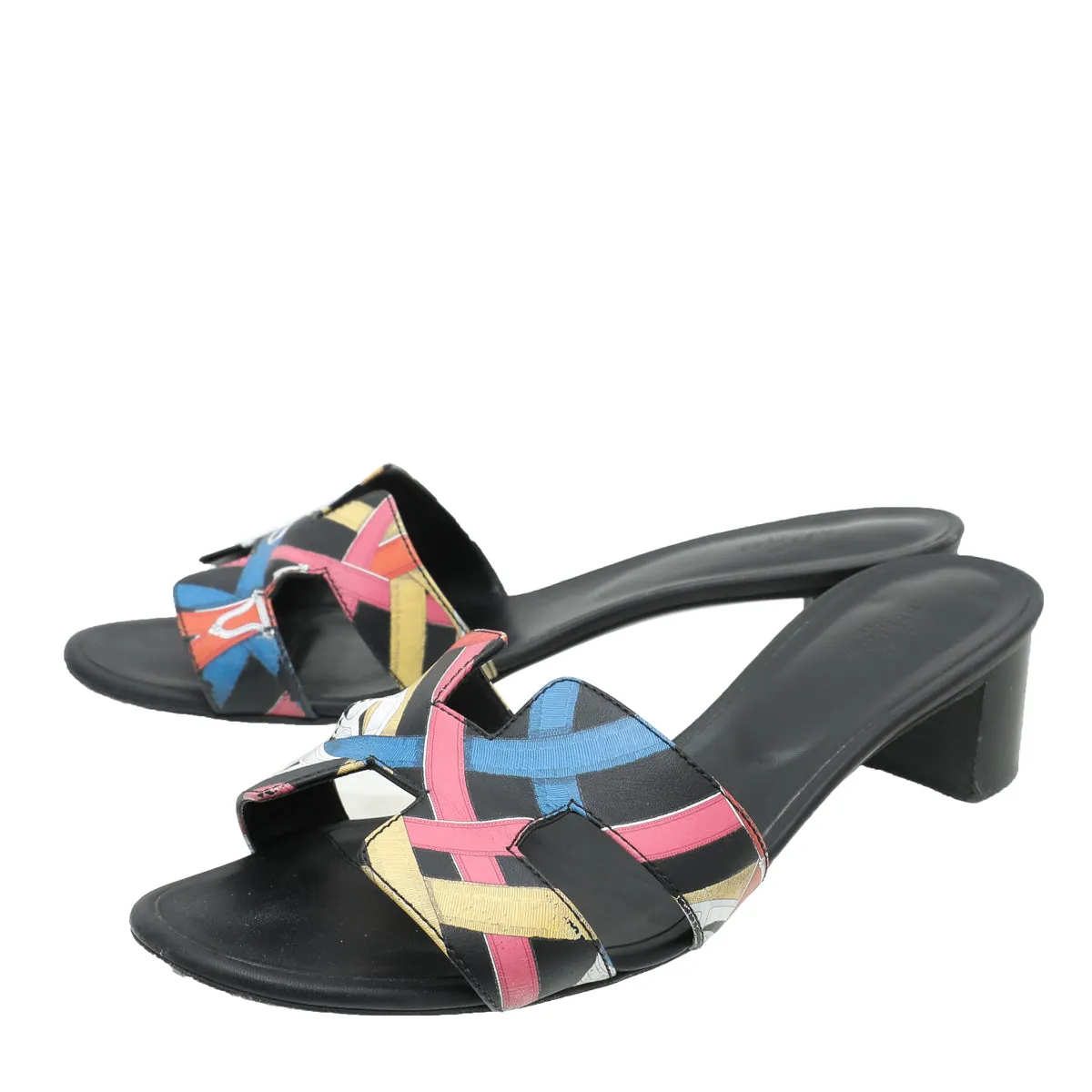 Hermes Noir Multicolor Cavalcadour Print Oasis Sand Sandals 41.5 Gloss Mood