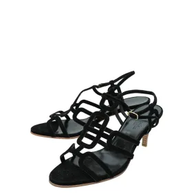 Rain Step Hermes Noir Suede Cut Out Sandal 38.5