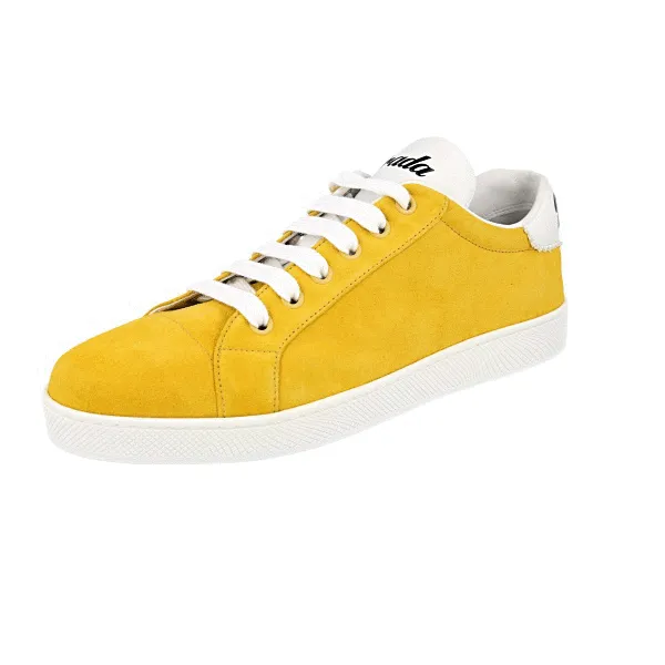 Mesh Upper High Elasticity Prada Women's Yellow Leather Sneaker 1E565L