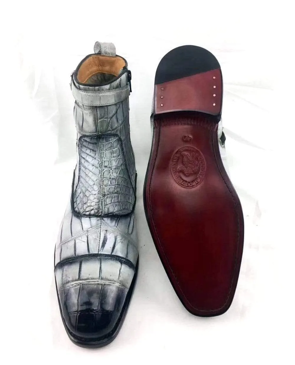 Easygoing Wear Breathable All-Day Shoes Crocodile Shoes Vintage Crocodile Belly Leather Short Booties Ankle Boots Winter Men's Martin Boots Shoes