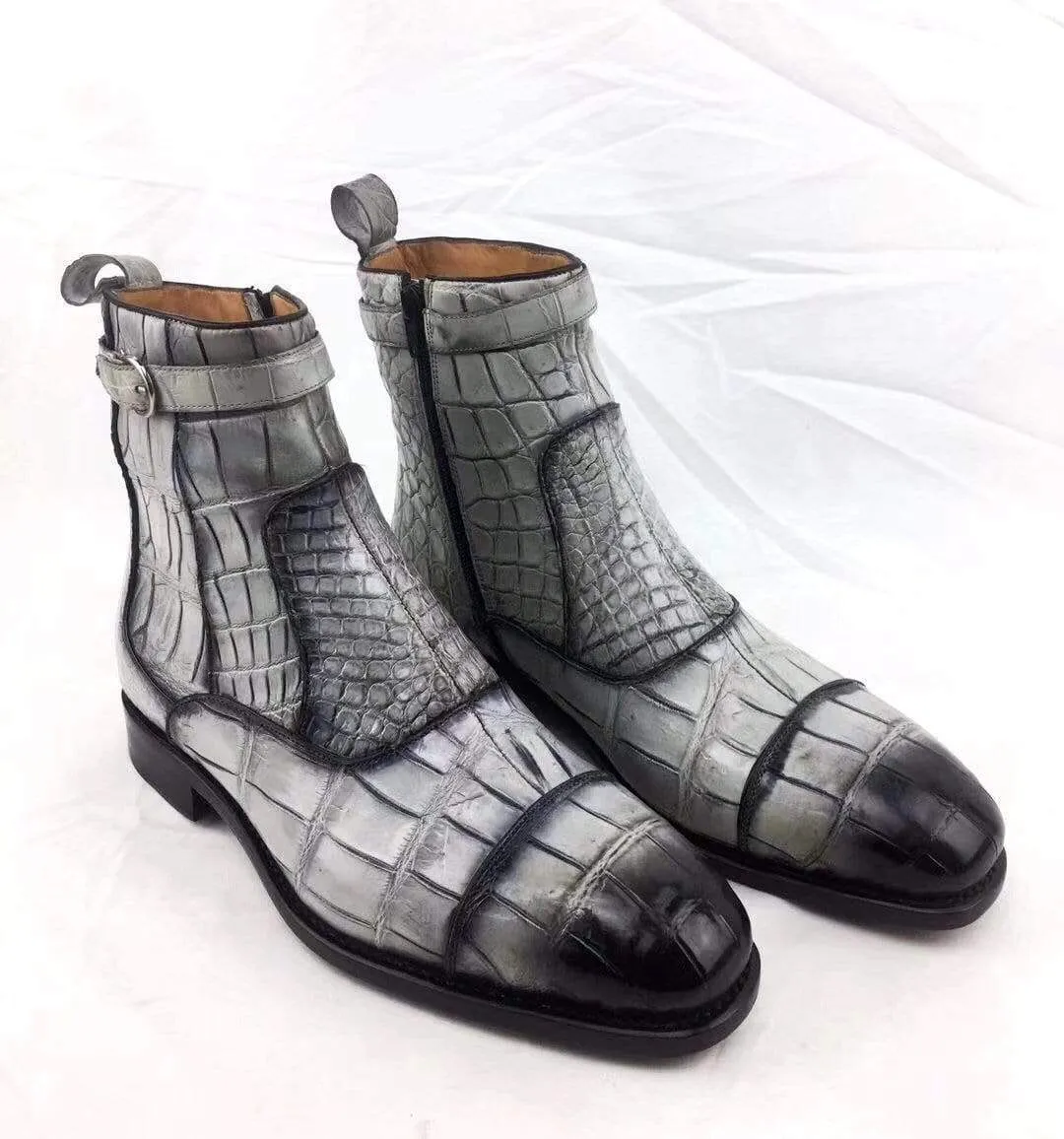 Crocodile Shoes Vintage Crocodile Belly Leather Short Booties Ankle Boots Winter Men's Martin Boots Shoes Relaxed Look