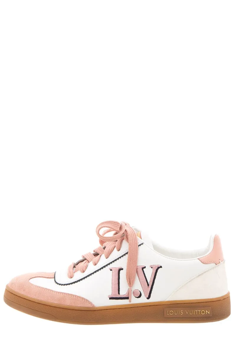 Louis Vuitton Frontrow White & Pink Calfskin Leather Sneakers SZ 38 Beauty Walk shape fit