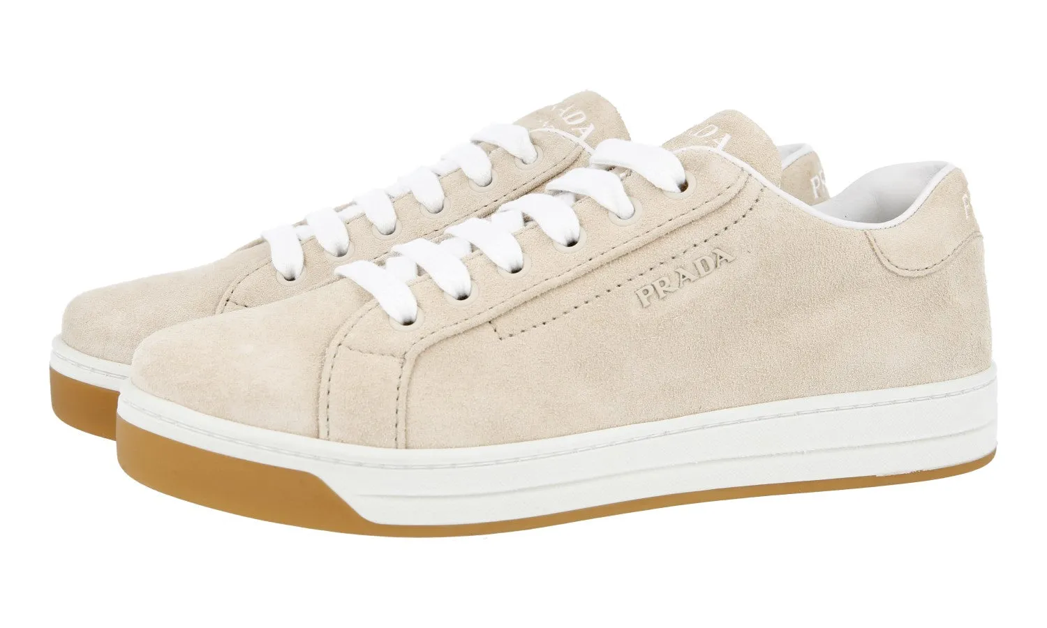 Prada Women's Beige Leather Sneaker 1E535L Adaptive Flex Notches