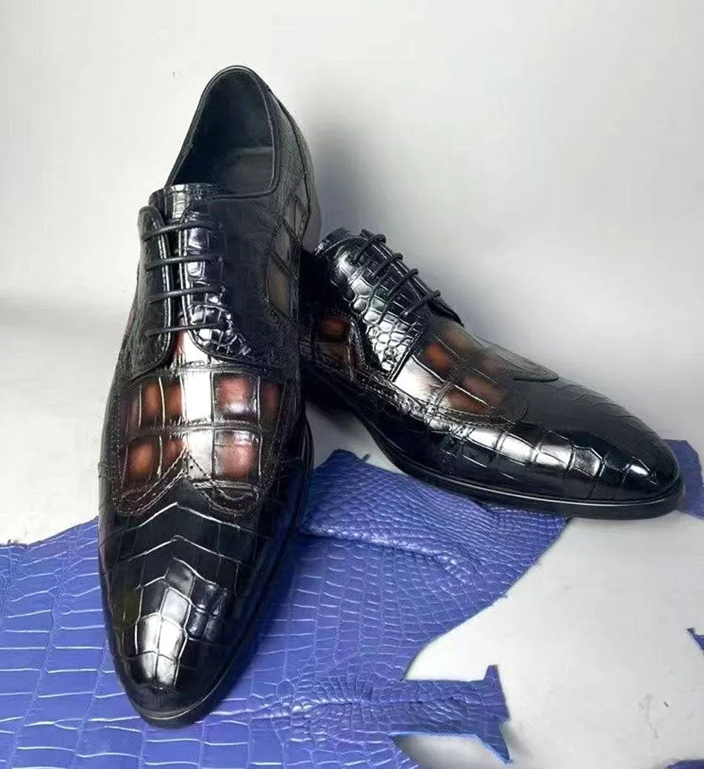 Crocodile Shoes Crocodile Leather Two Tone Shoes,Brogue Formal Shoes,Lace Up Dress Shoes Deck Glow Street Fair