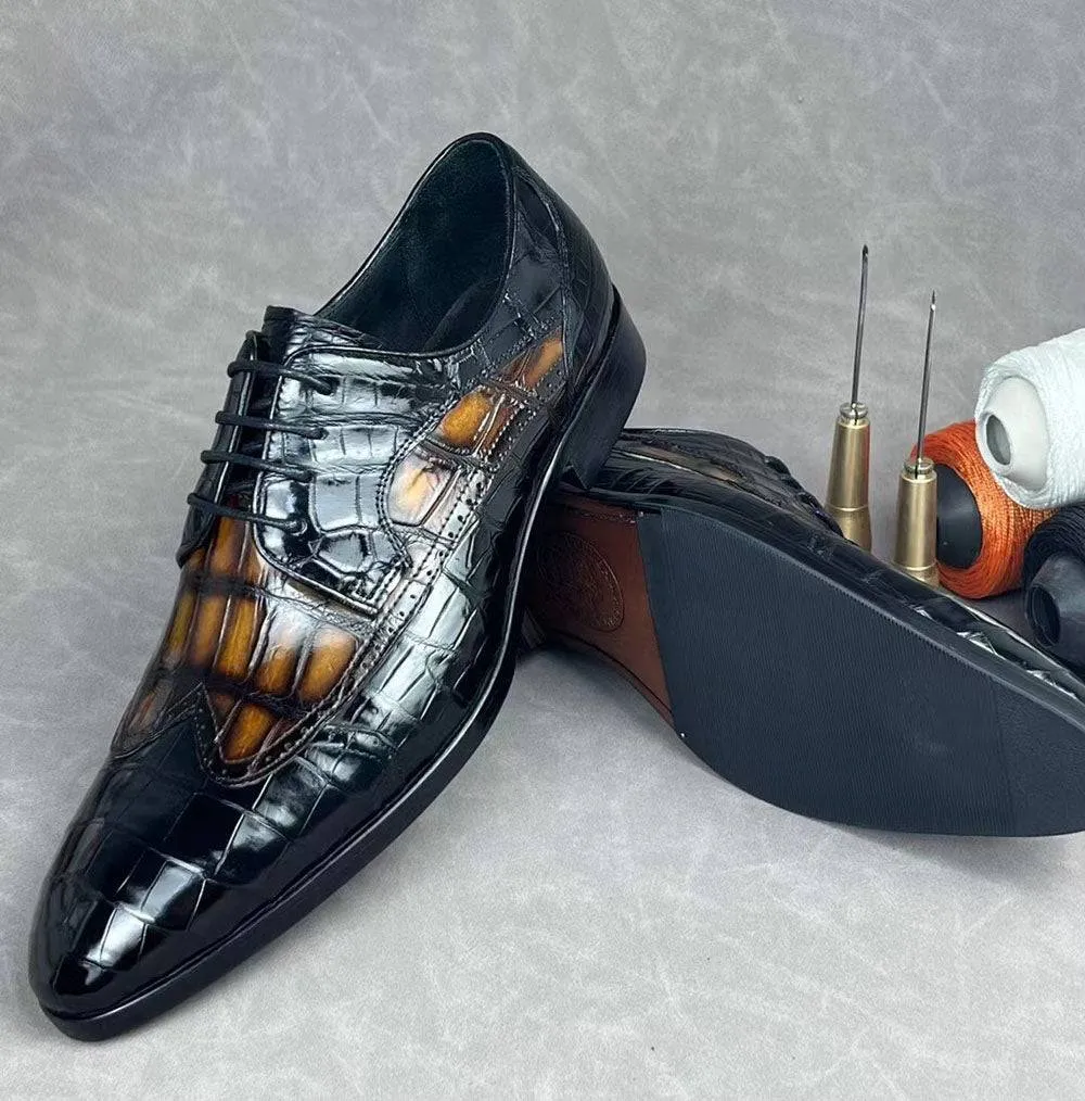 Comfortable Style Dawn Glow Crocodile Shoes Crocodile Leather Two Tone Shoes,Brogue Formal Shoes,Lace Up Dress Shoes