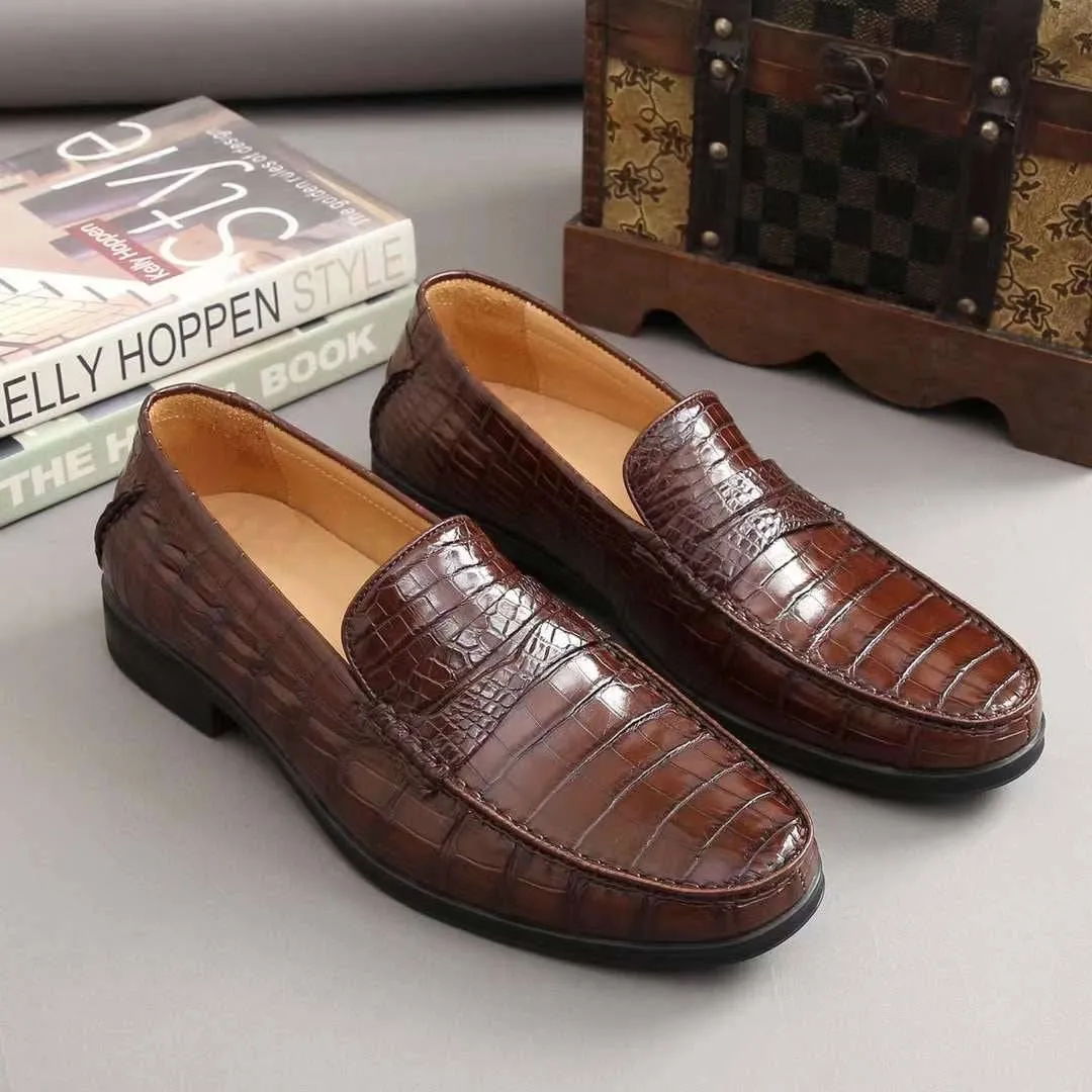 Trendy Sole Crocodile Shoes Men's  Crocodile Leather Slip-On Loafers
