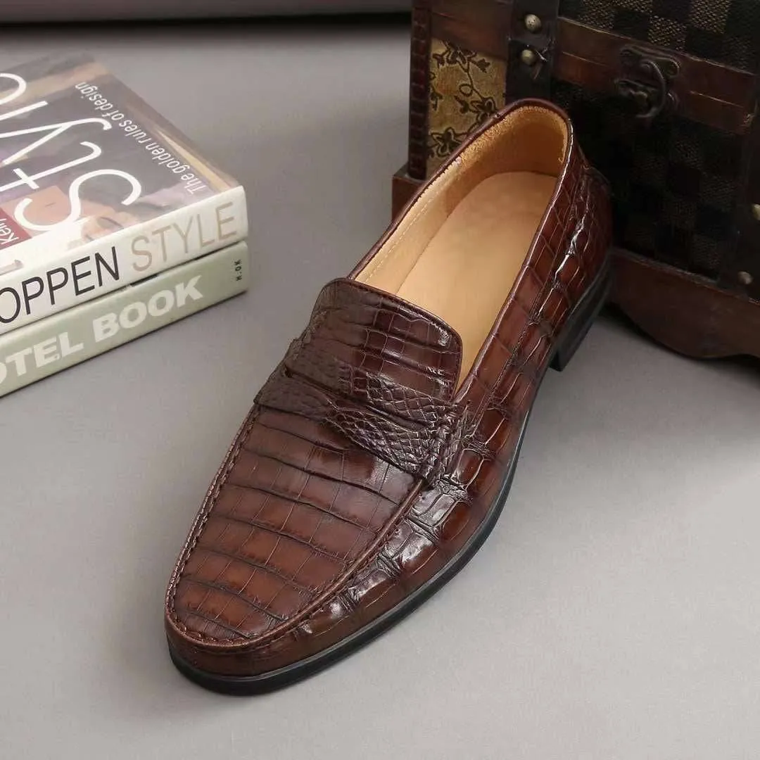 Crocodile Shoes Men's  Crocodile Leather Slip-On Loafers Leather Upper